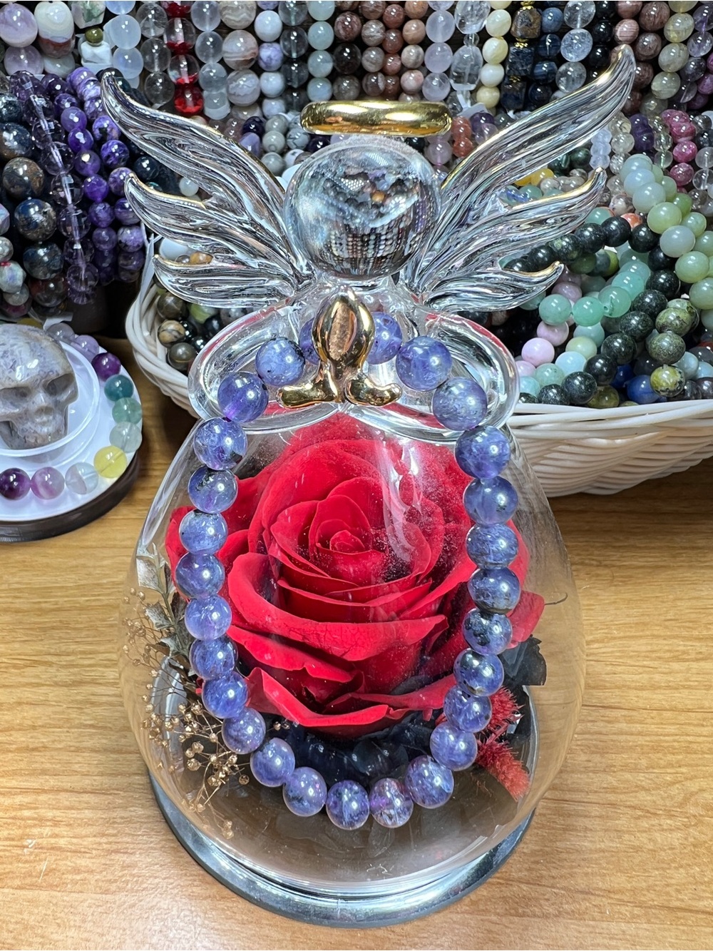Natural Bloodshot Lolitę Beaded Bracelet 7MM 6.5” Crystal Quartz Healing